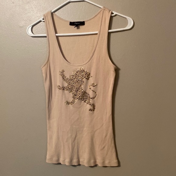 Express Women’s Medium Beige Embellished Dragon Tank Top Blouse Shirt - Picture 1 of 7